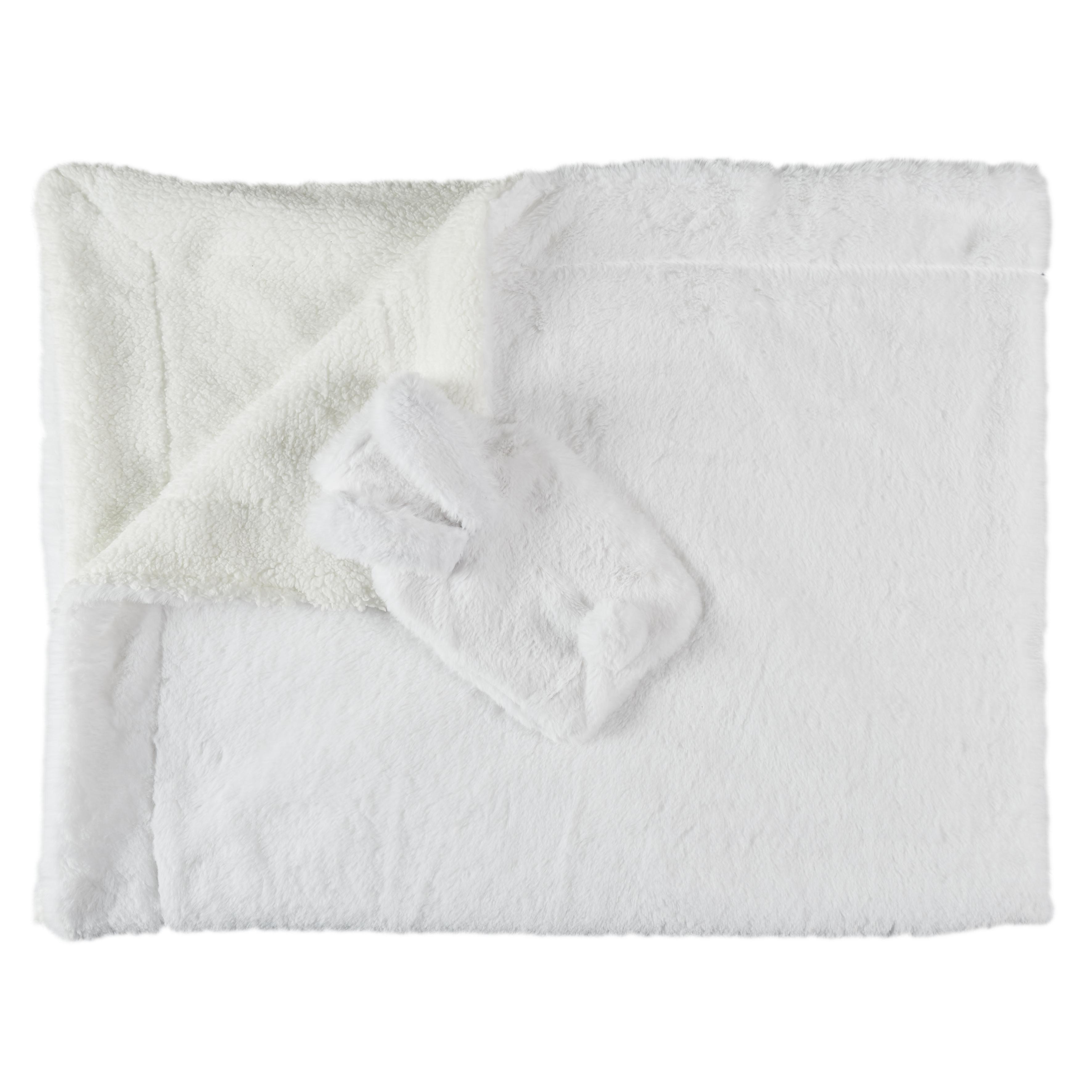 COFFRET BOUILLOTTE ET PLAID 120X150CM BLANC LAPIN