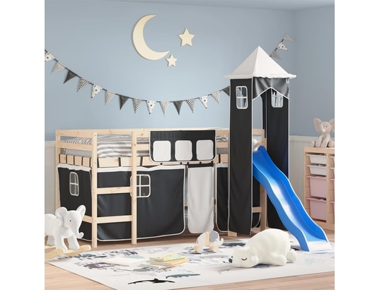 VIDAXL - Rideaux pour lit mezzanine avec tour blanc et noir polyester