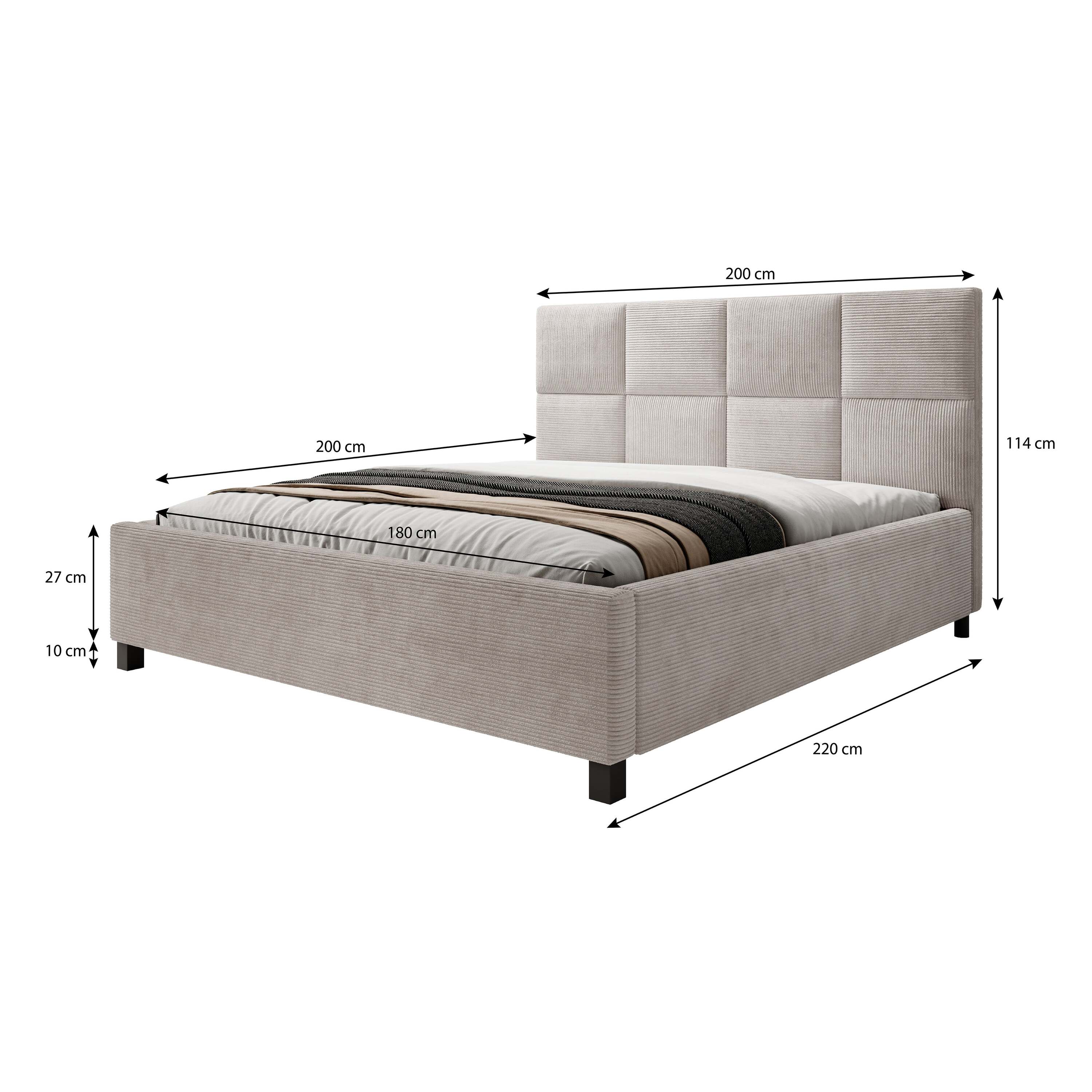 Meubella - Tweepersoonsbed Soline - Beige ribstof - 180x200 cm