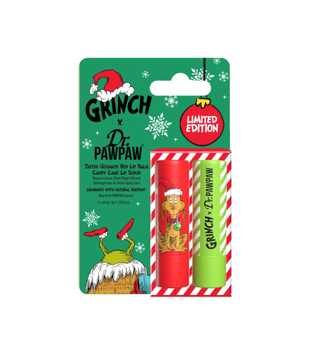 Dr. Paw Paw - *O Grinch* - Duo de Cuidados Labiais - Candy Cane Lip Scrub & Ultimate Red Balm