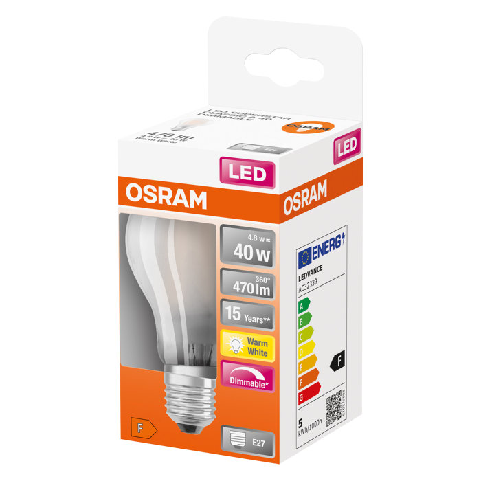 Osram LED Superstar Classic mat standardpære dæmpbar E27 5 W