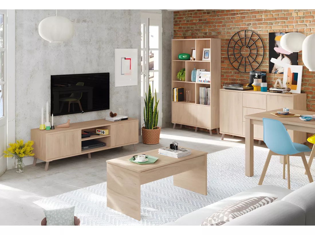 Bibliothèque de 2 portes coloris effet bois - Hauteur 180 x Longueur 100 x Profondeur 30 cm