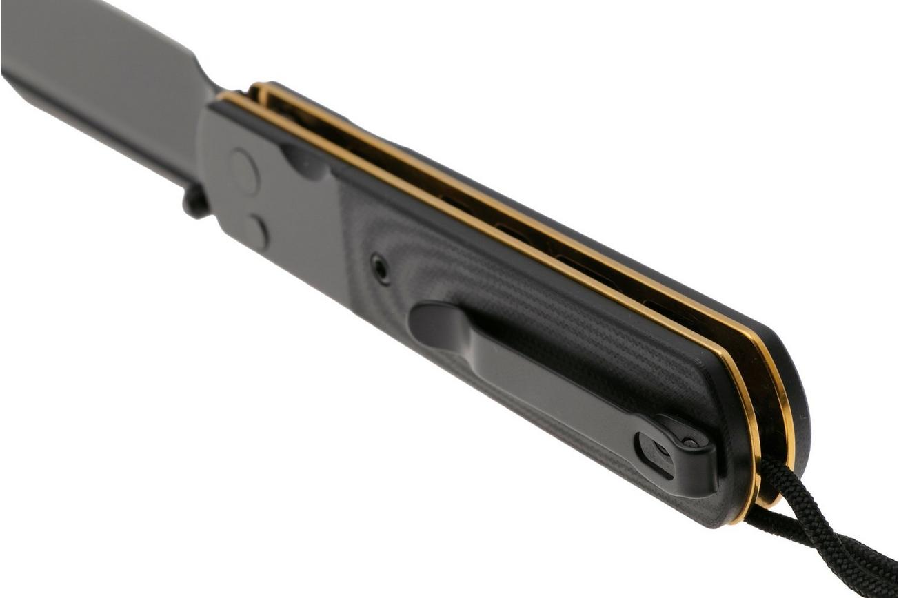 Artisan Cutlery Holm 1875P-BG, Black PVD AR-RPM9, Black PVD Steel/Black G10 Inlay, Gold PVD Hardware zakmes