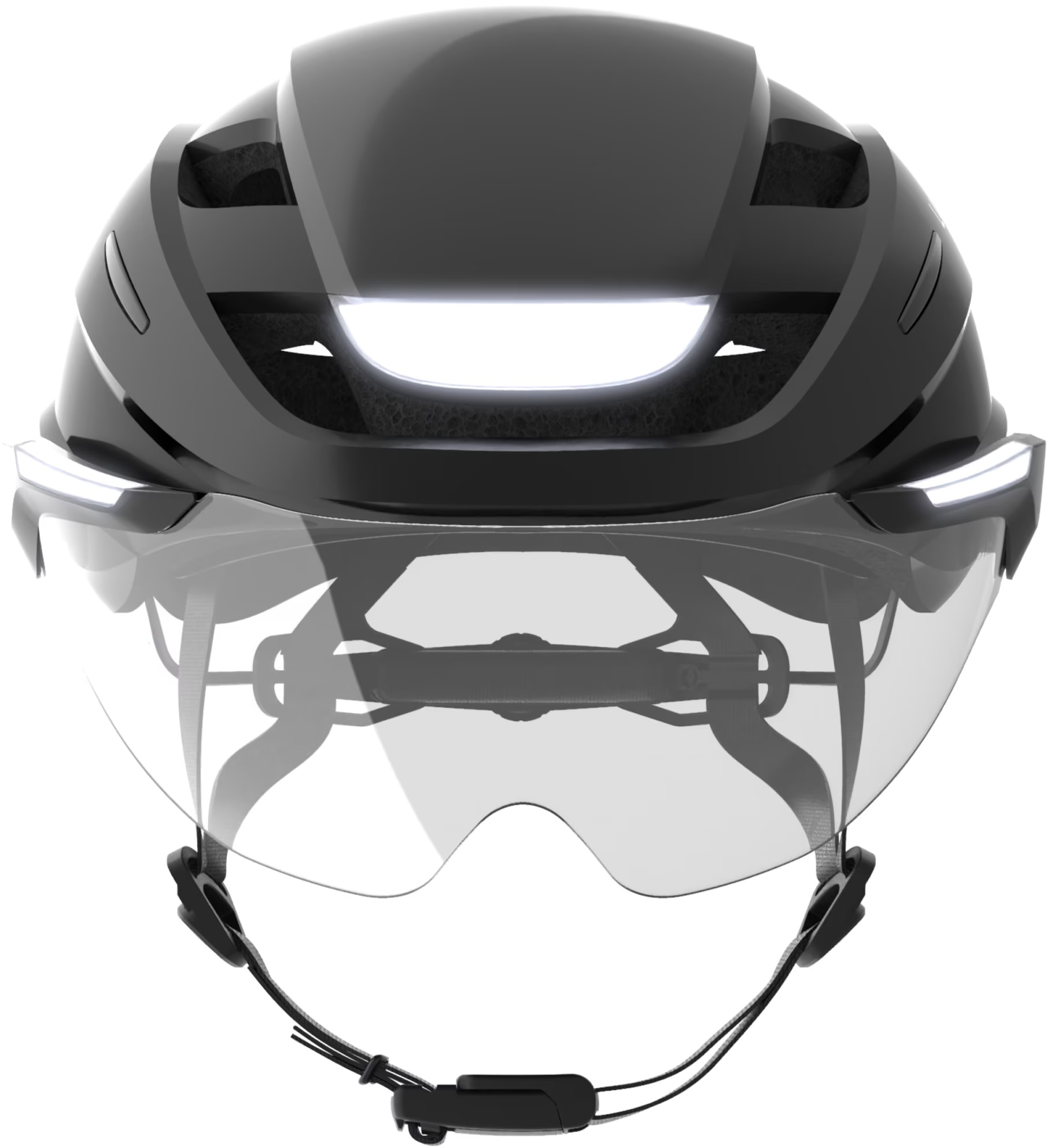 (Gr. M/L) Ultra E-Bike Verstellbarer Fahrrad Helm Velo Kopf Schutz mit Front- und Rücklicht / Blinkerfunktion / Visier - Schwarz