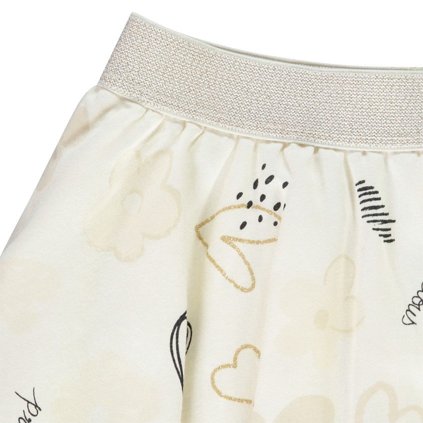 Jupe courte de cérémonie en coton imprimé fantaisie pour fille - Ecru