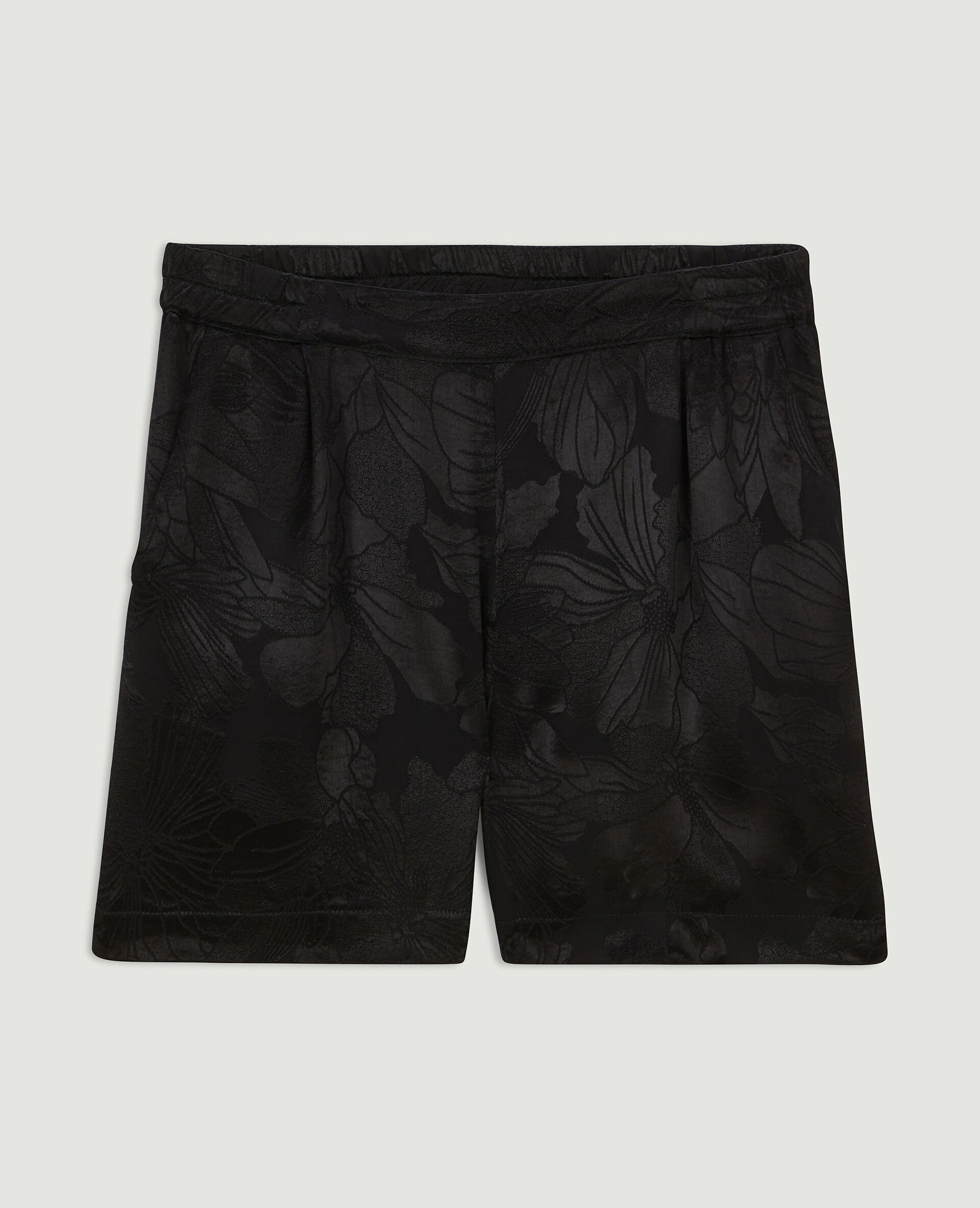 Short fluide tissu satiné façon jacquard - Noir