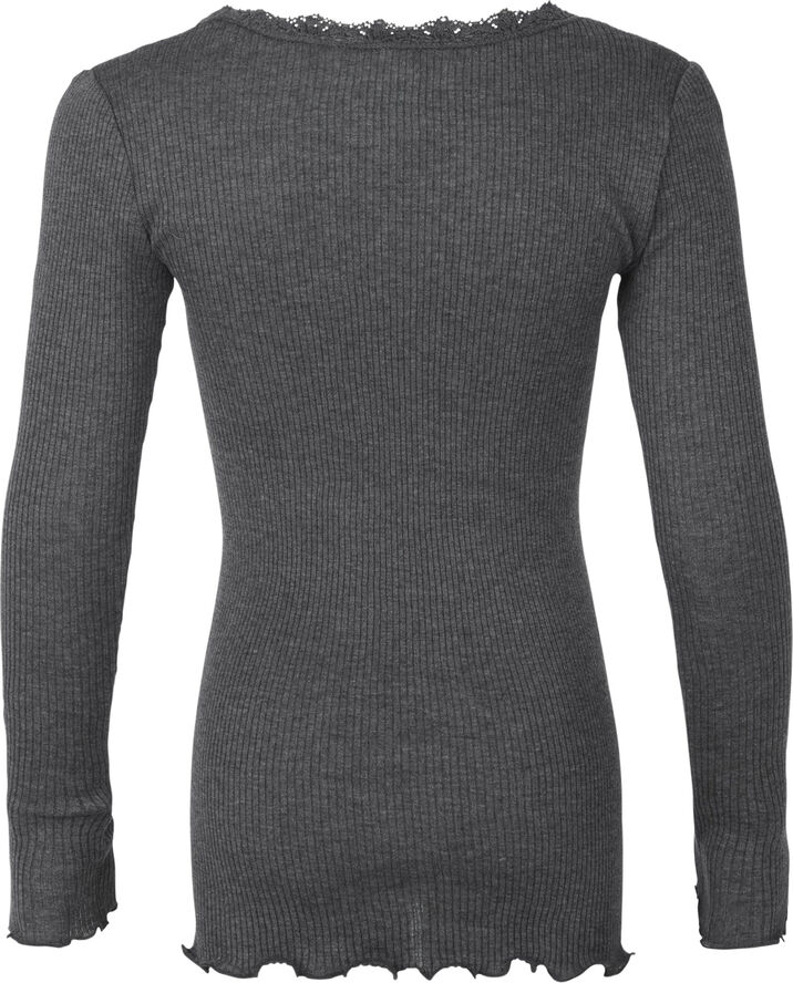 Rosemunde Silk t-shirt regular ls w/ lace Grå