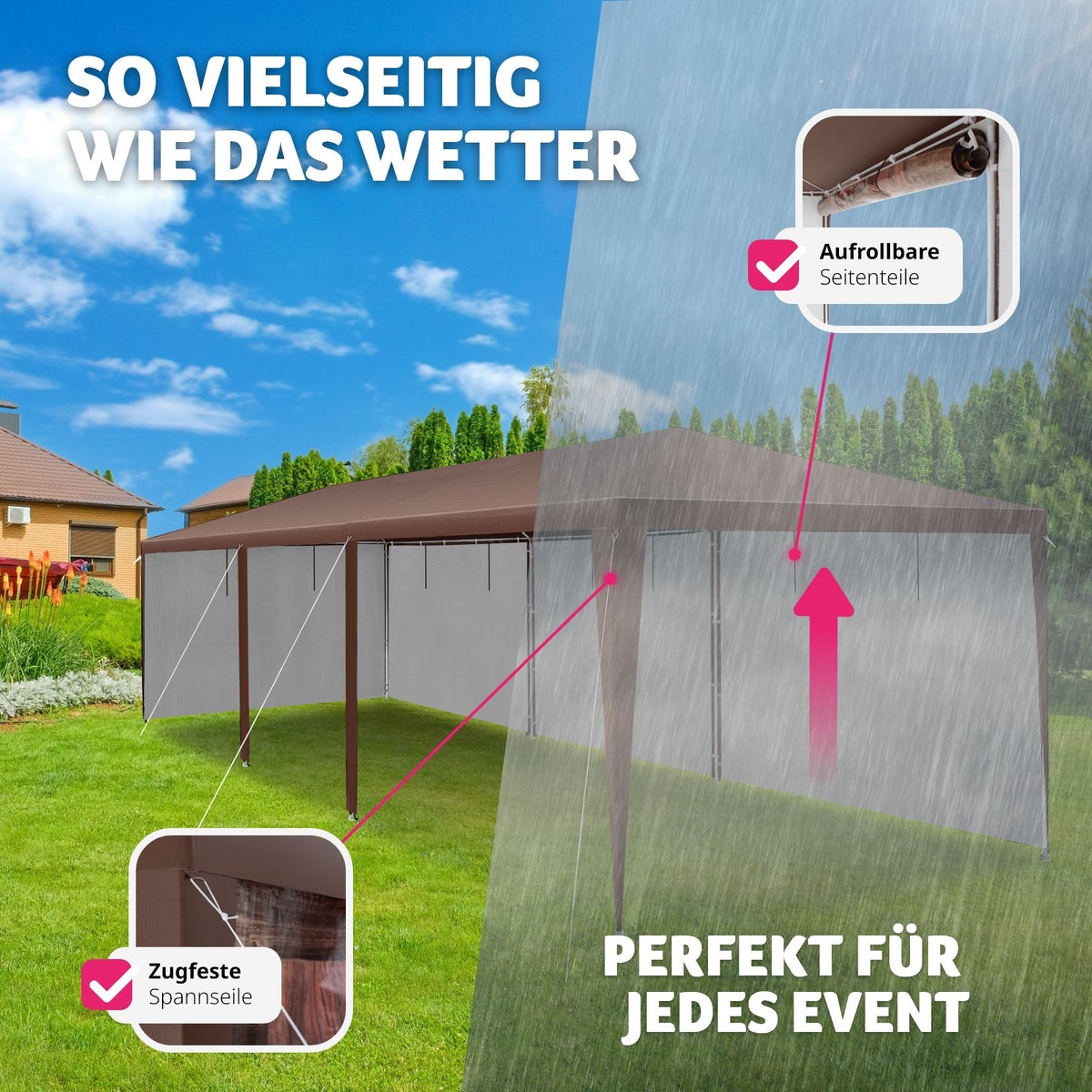 tectake Alpenhut Paviljoen in 2 maten inclusief scheerlijnen en haringen
