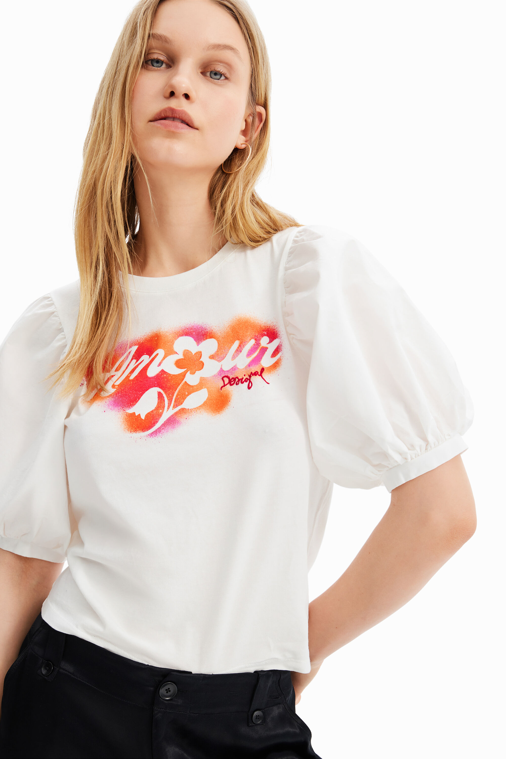 T-shirt manches froncées message