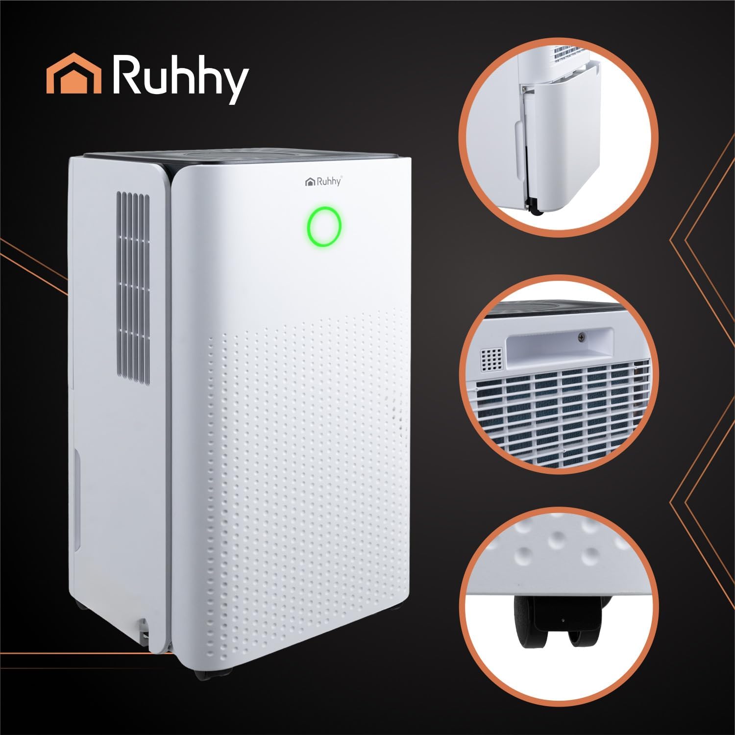 RUHHY DRYZIX Luftentfeuchter 12 L/24 h mit WLAN & Hygrostat, 0–24 h Timer, 38 dB Leise, 2 L Tank & Dauerablauf, Auto-Defrost – Entfeuchter für Wohnung, Keller, Waschküche, ca. 30 m²