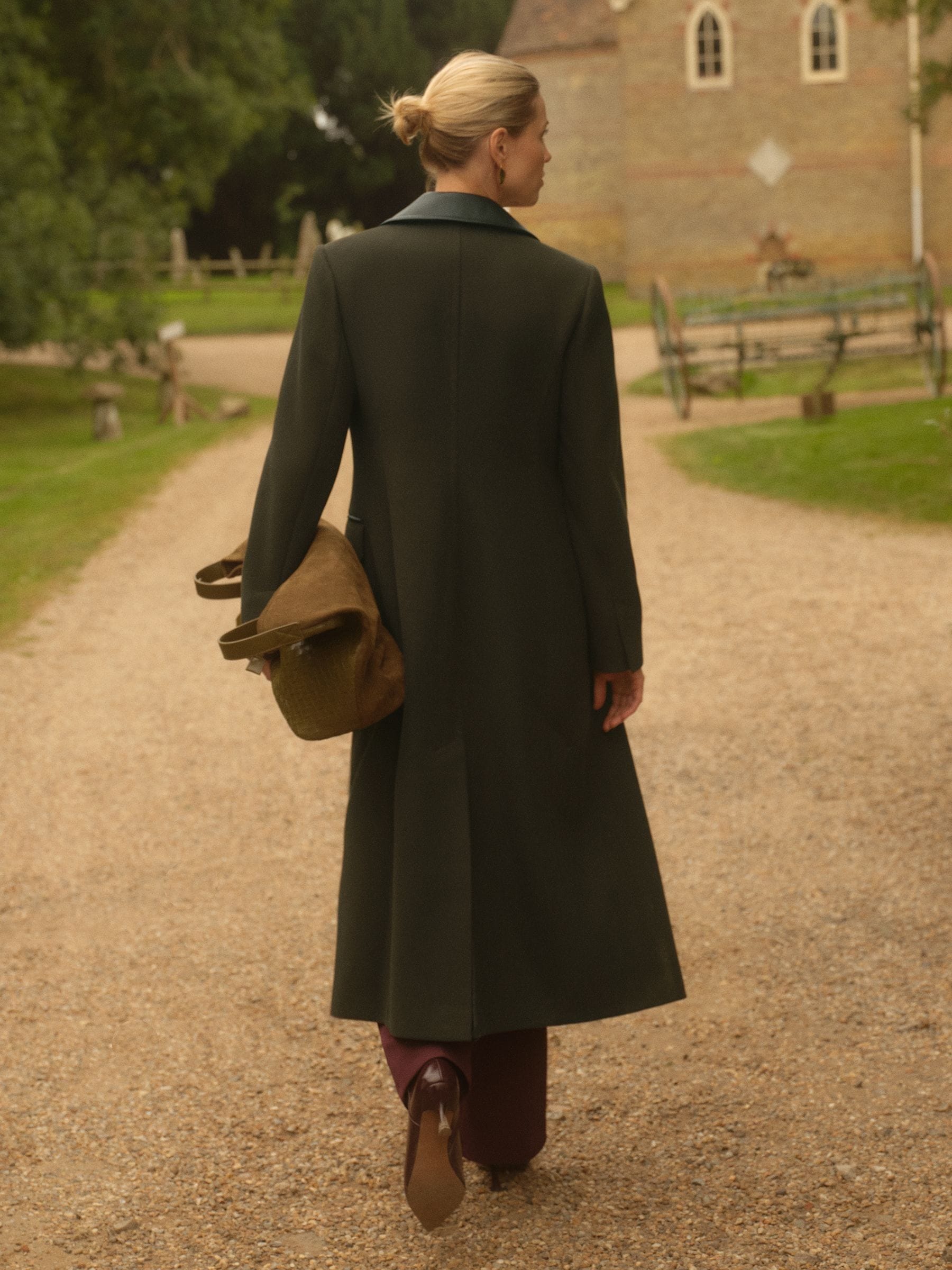 Kakigroen - Love & Roses PU Faux Leather Collar Longline Double Breasted Coat