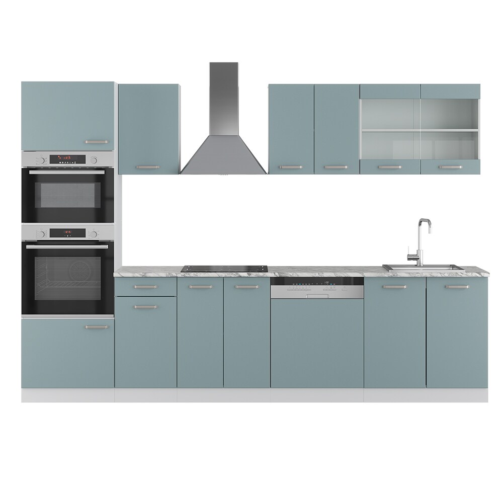 Vicco Küchenzeile R-Line Solid Weiß Blau Grau 300 cm Arbeitsplatte modern Küchenschränke Küchenmöbel