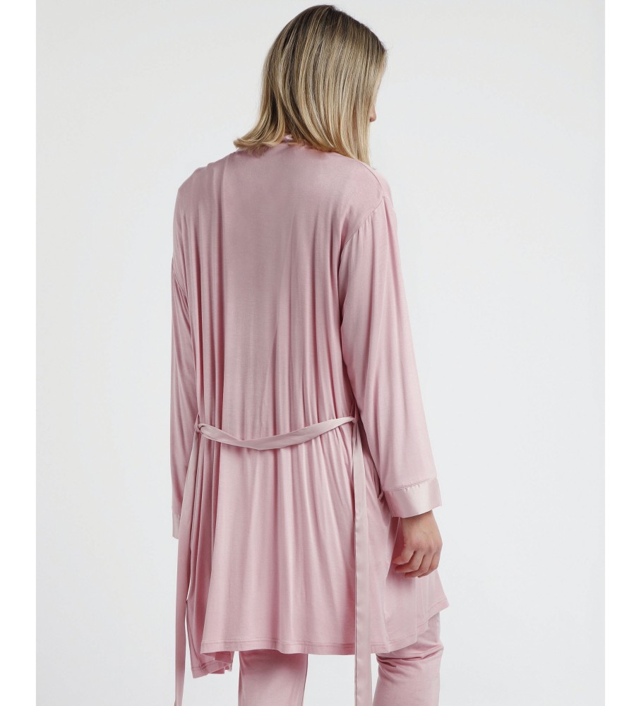 Robe rosa de cetim com mangas compridas Admas