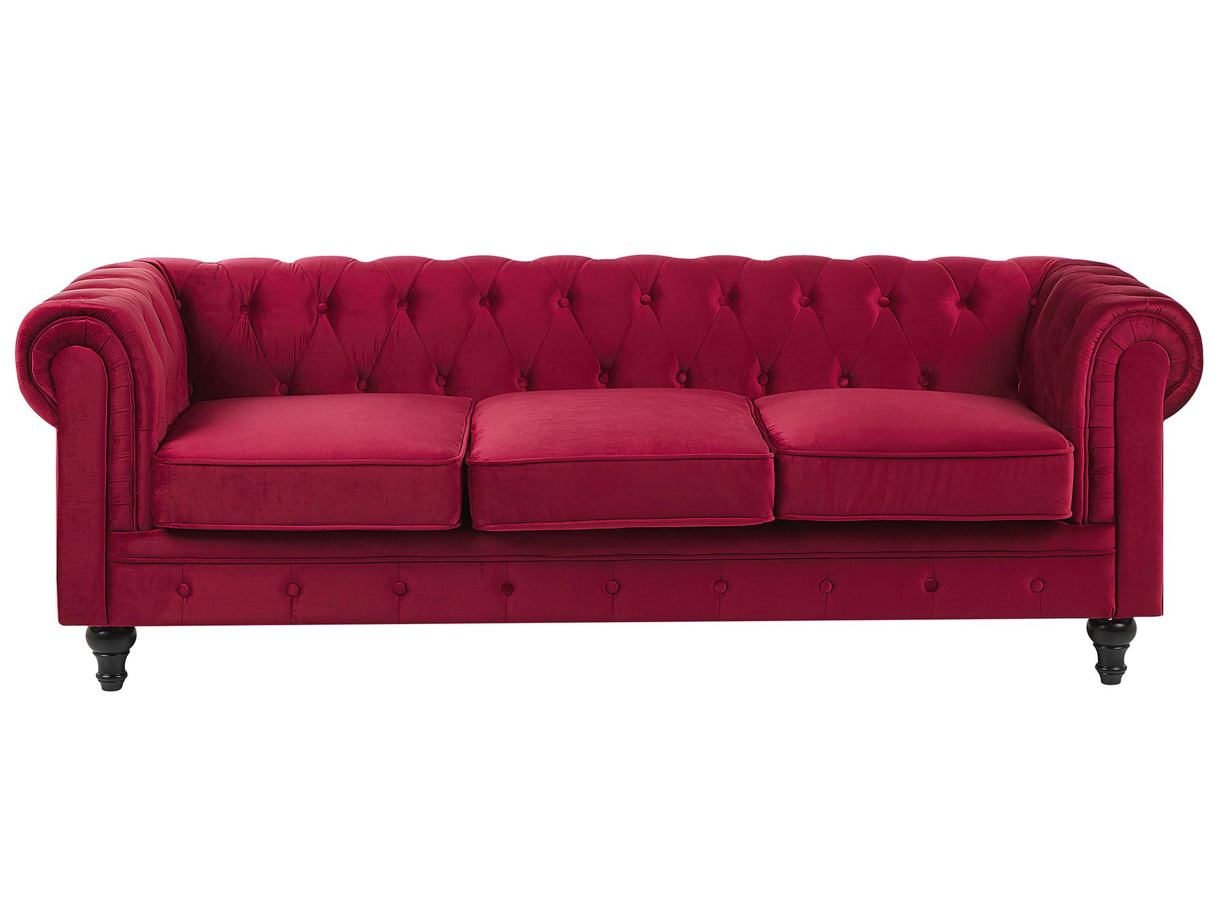 Bank 3-zits CHESTERFIELD Fluweel Donkerrood