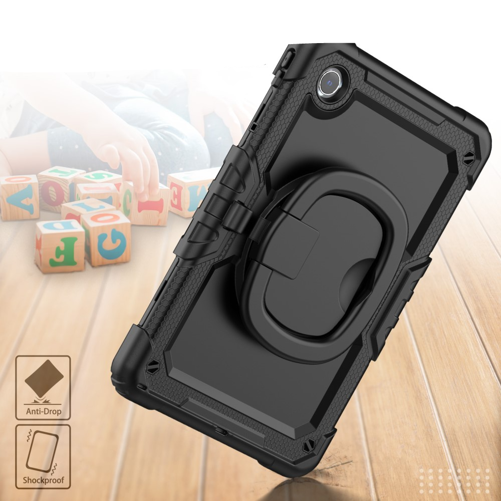 Lenovo Tab Tab M11 (1. Gen.) Hybrid Outdoor Silikon Case Hülle mit Aufsteller und Schultergurt - Schwarz