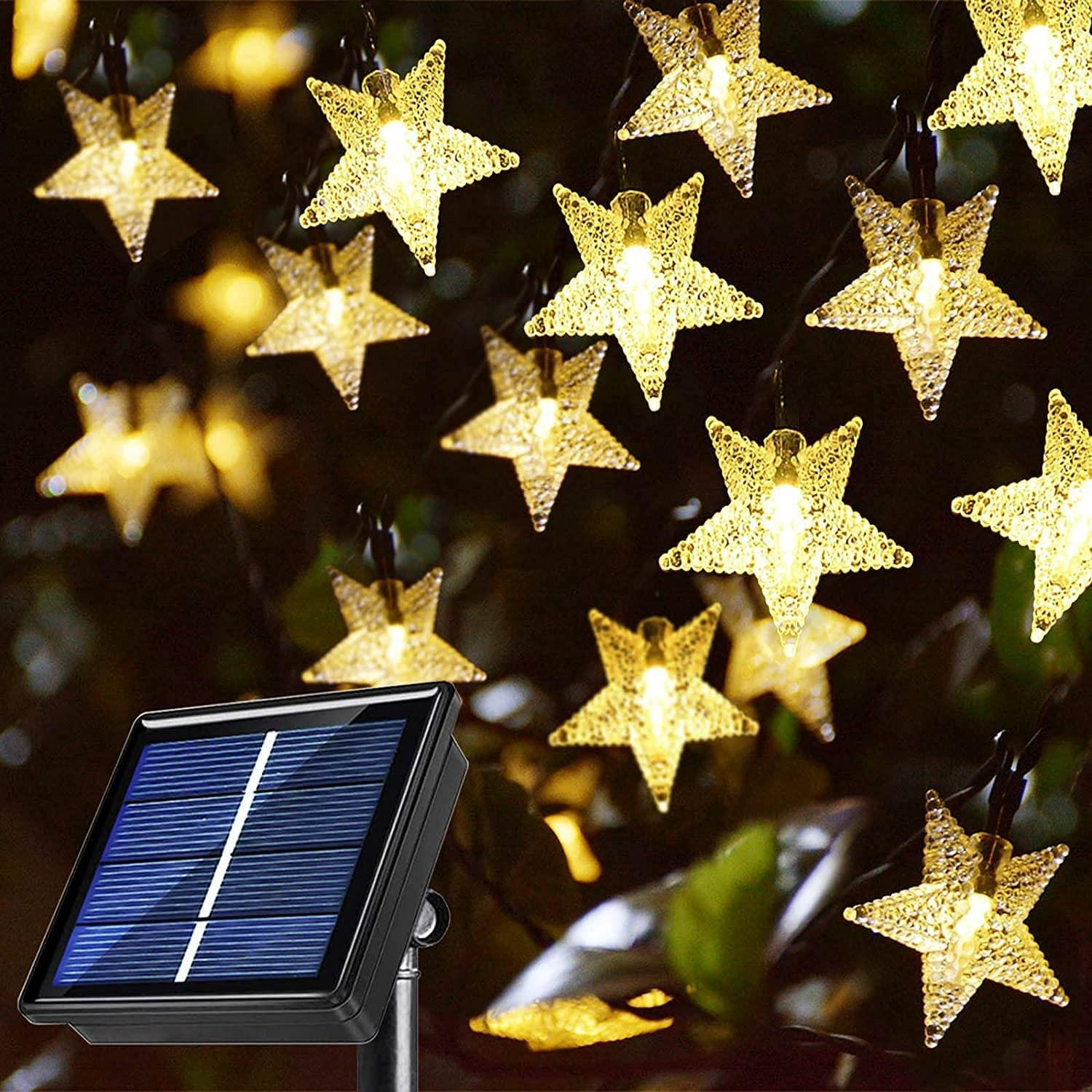 (4.5m) 50 LED's Weihnachts Deko Solar Lichterkette Sternen Outdoor Beleuchtung IPX44 - Warmweiss