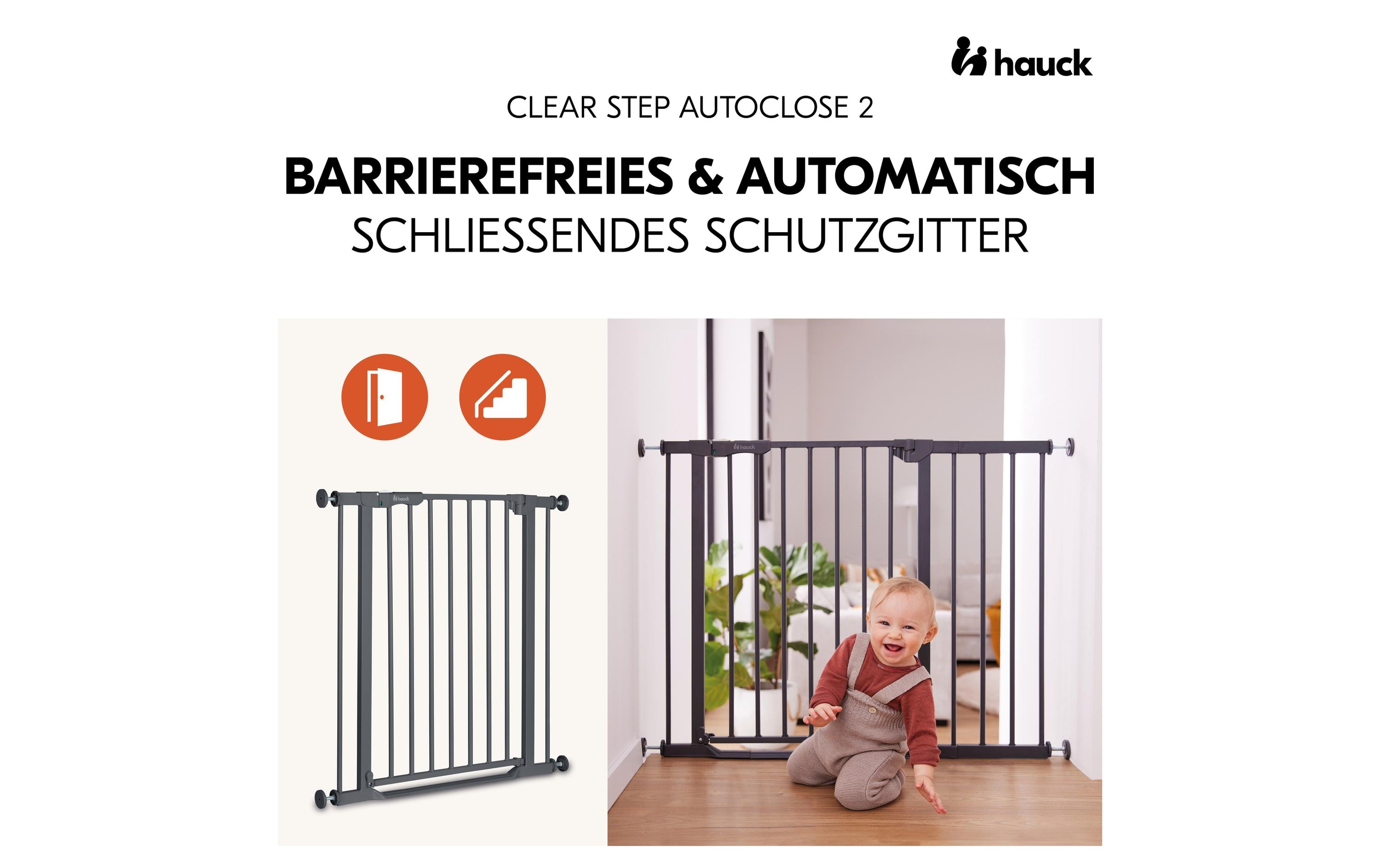 Türschutzgitter Clear Step Autoclose 2 Grey 75 - 80 cmBarrierefreies, automatisch schliessendes Schutzgitter
