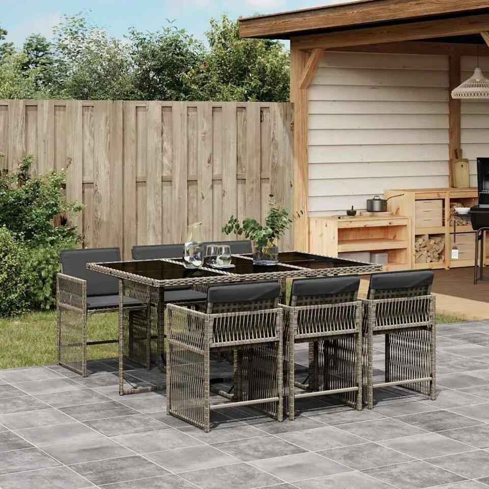 vidaXL - 7-delige Tuinset donkergrijs kussens - PE rattan en staal - 110x106 cm