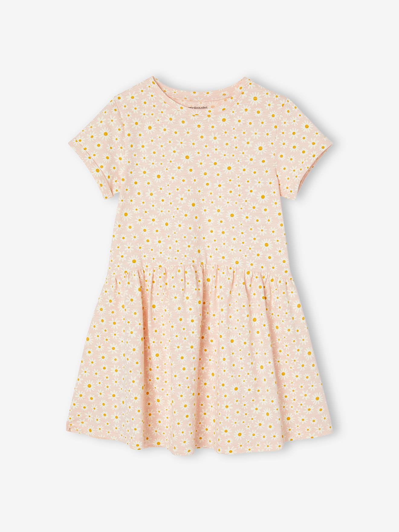 Vestido estampado para meninas, rosa claro