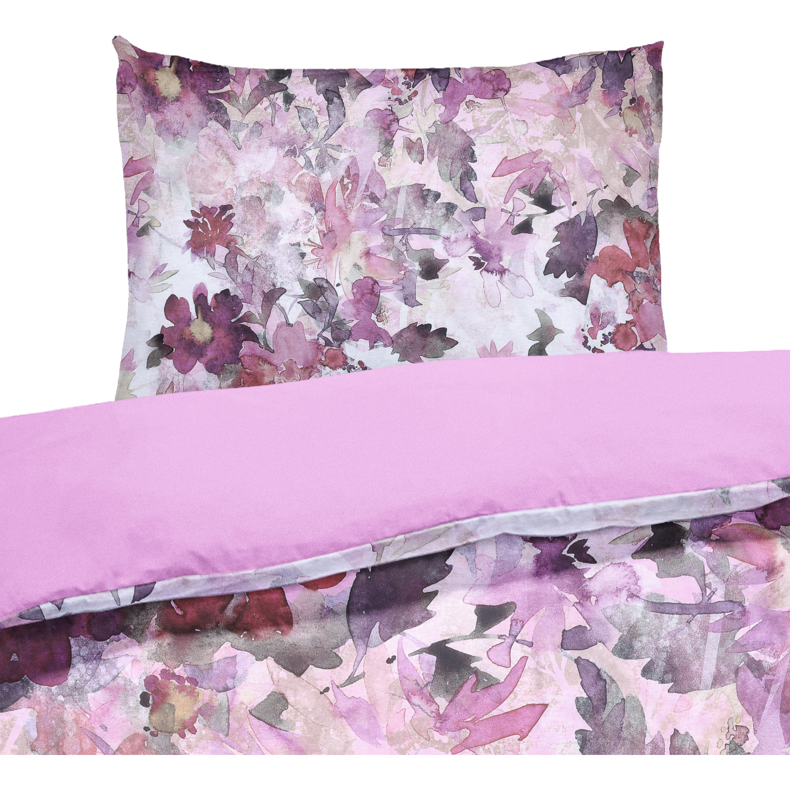 Bettwäsche violett mit Blätterzauber 200x210 2x65x65 Bettanzug Fra