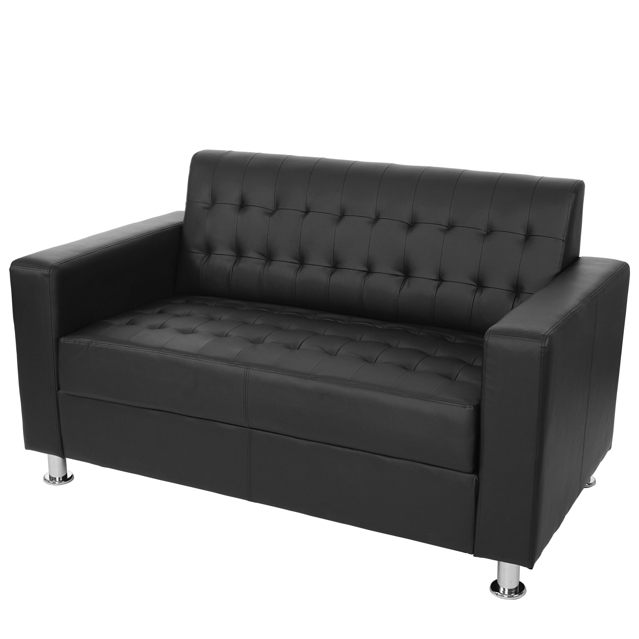 3-2-1 Sofagarnitur Pori, Couch Loungesofa Kunstleder, Metall-Füße ~ schwarz