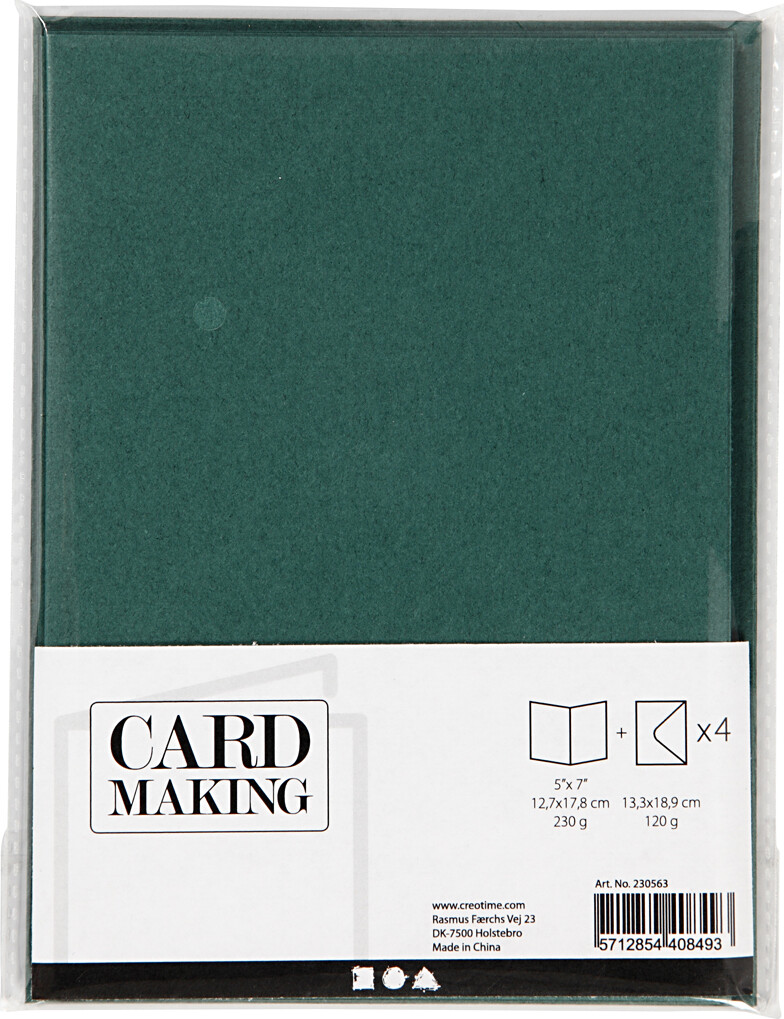 Kort Og Kuverter - Kort Str. 12,7X17,8 CM - Kuvert Str. 13,3X18,5 CM - 230 G - Mørk Grøn - 4 Sæt
