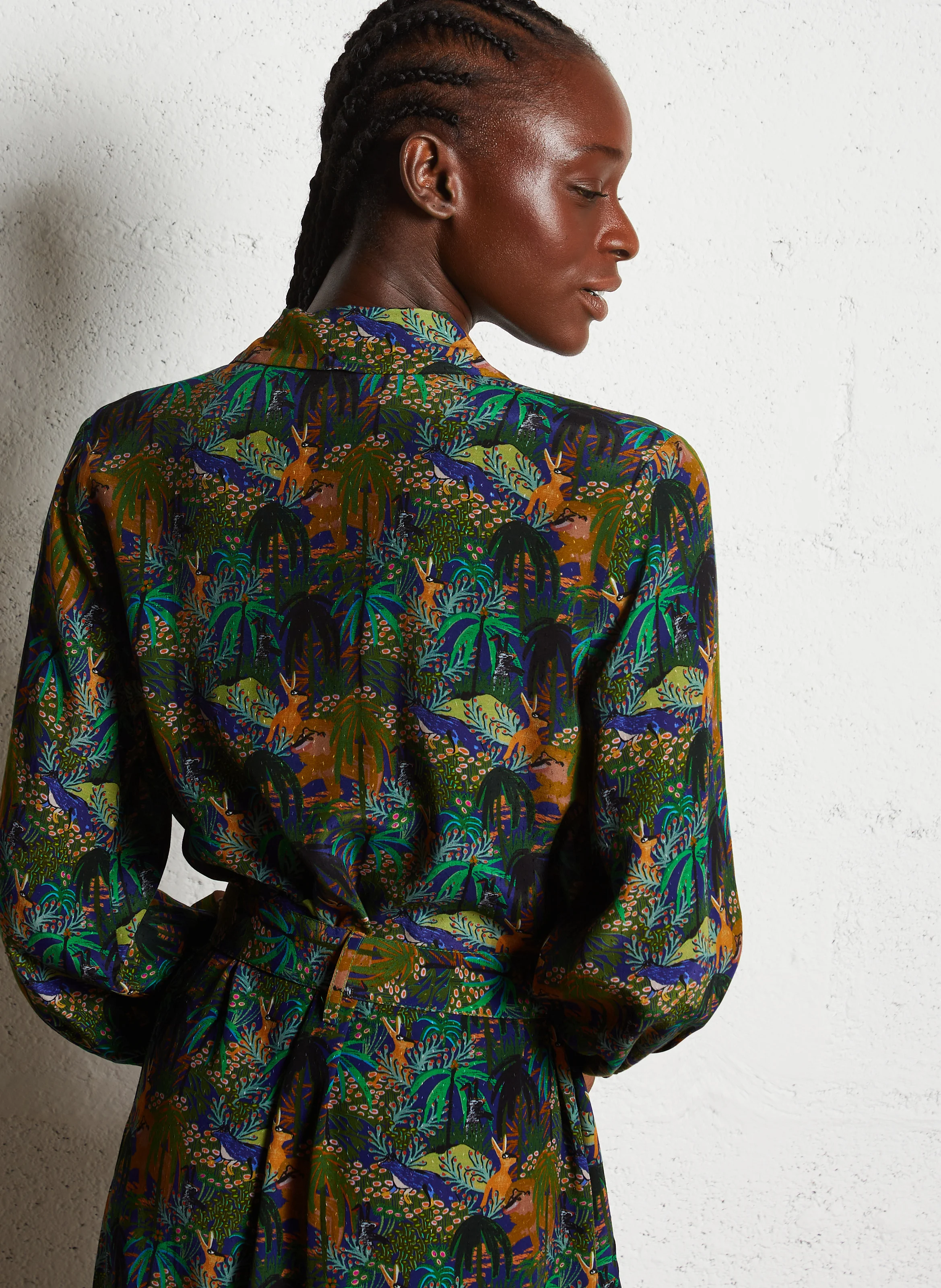 MILENA - Robe longue col classique imprimée | Multicolore