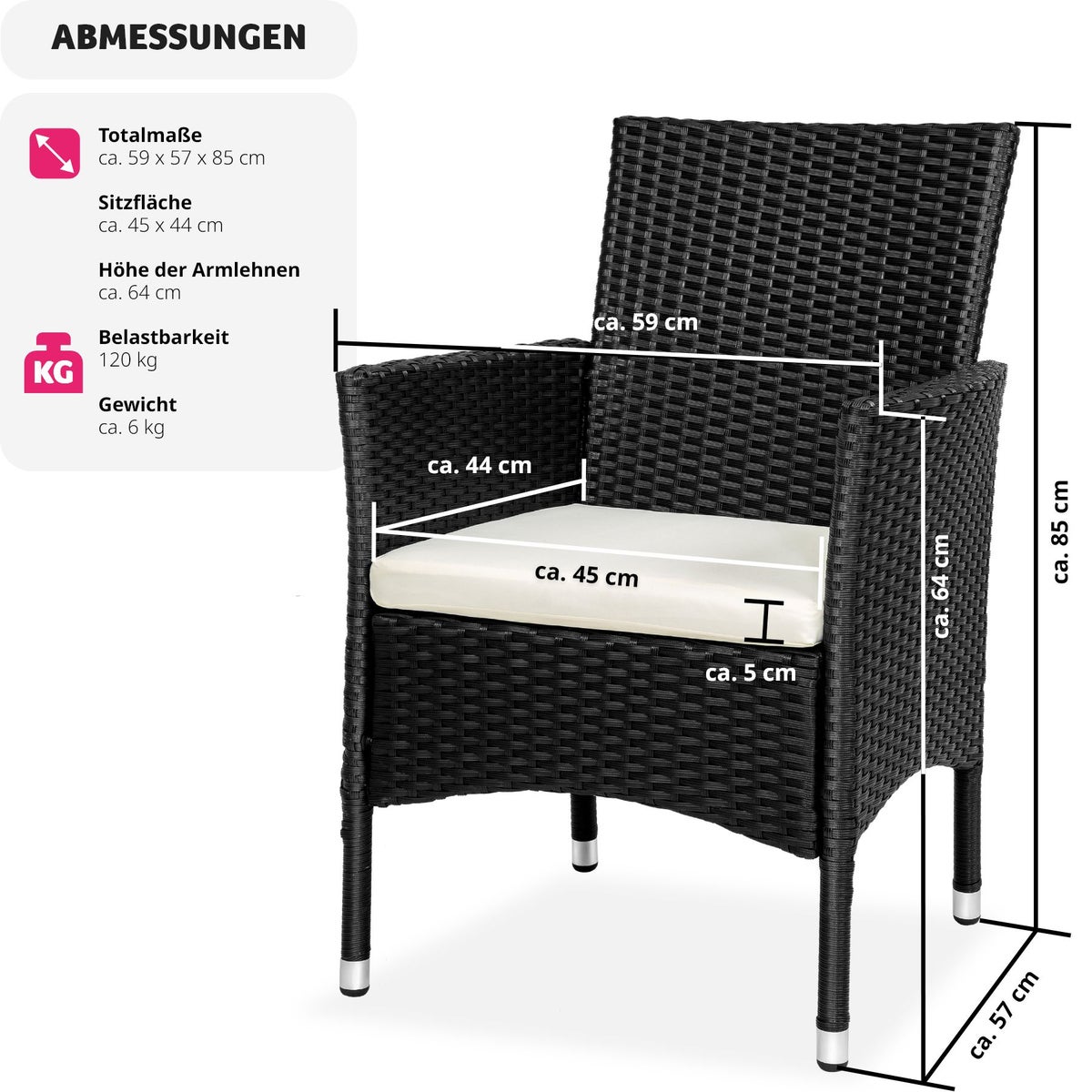 Set van 2 rotan stoelen tectake Nantes, duurzaam, 59 x 57 x 85 cm