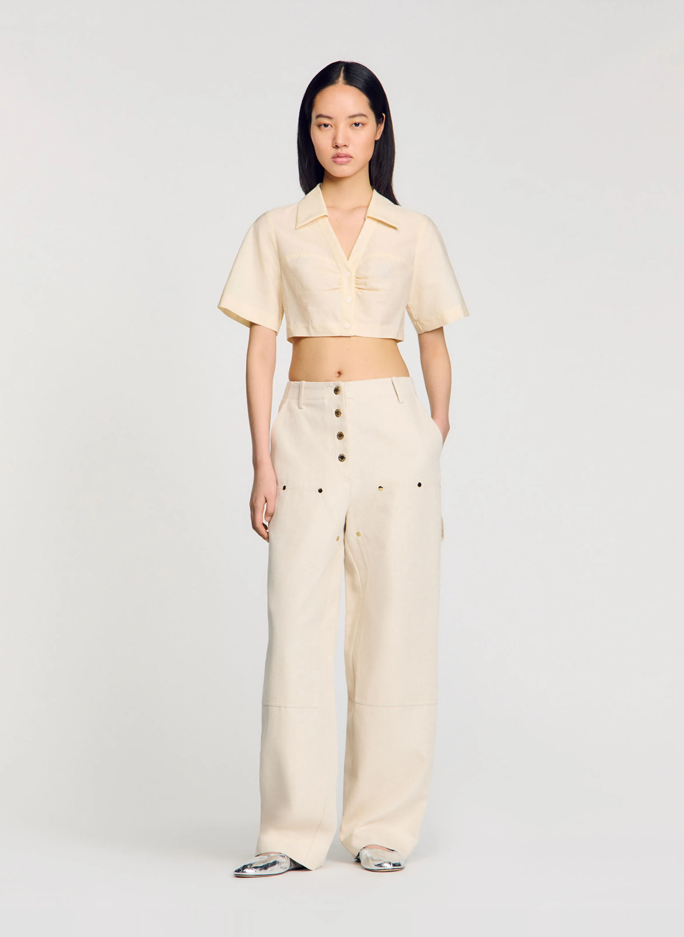 Chemise ajustée col classique en coton mélangé | Blanc