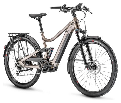 VTC Électrique Tout-Suspendu Moustache Samedi 27 Xroad FS 3 Smart System Shimano Deore 11V 500 Wh 27.5'' Beige 2023