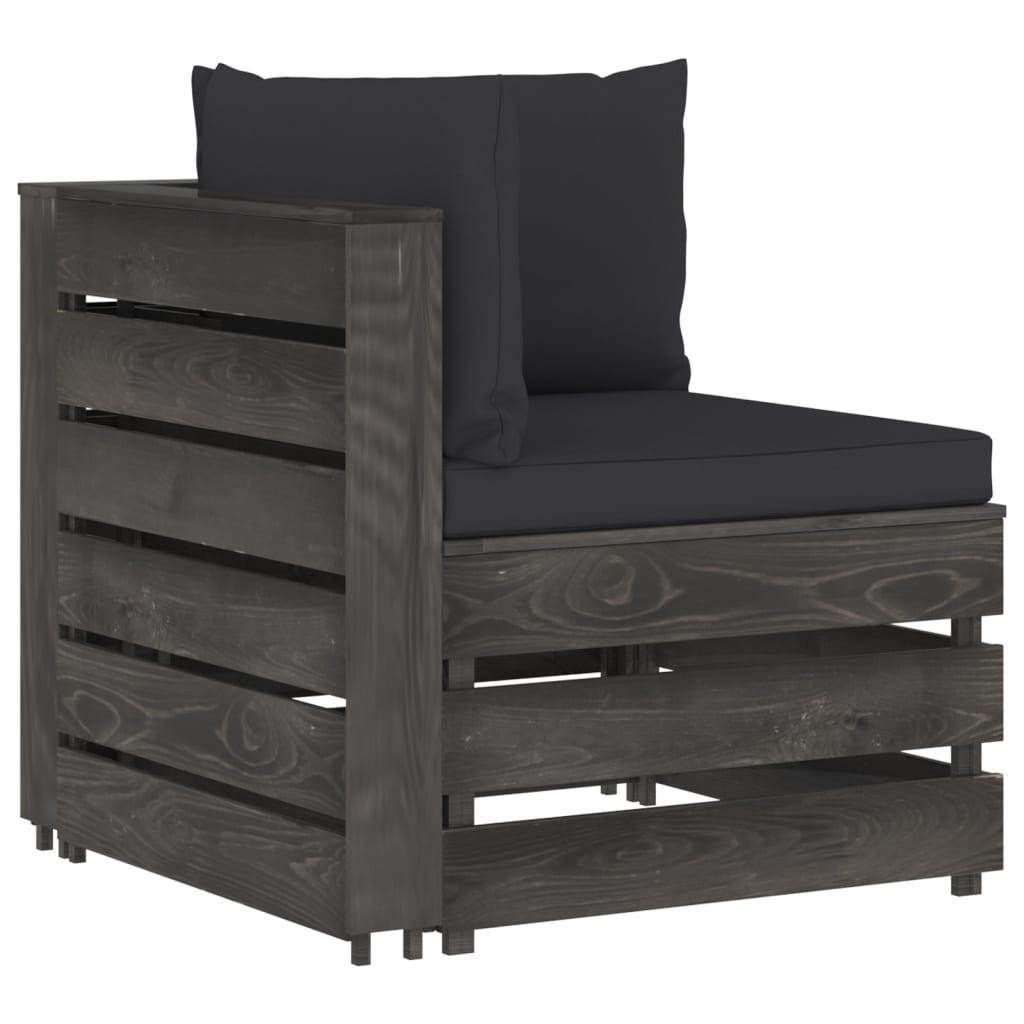 Salon de jardin meuble d'extérieur ensemble de mobilier 6 pièces avec coussins bois imprégné de gris