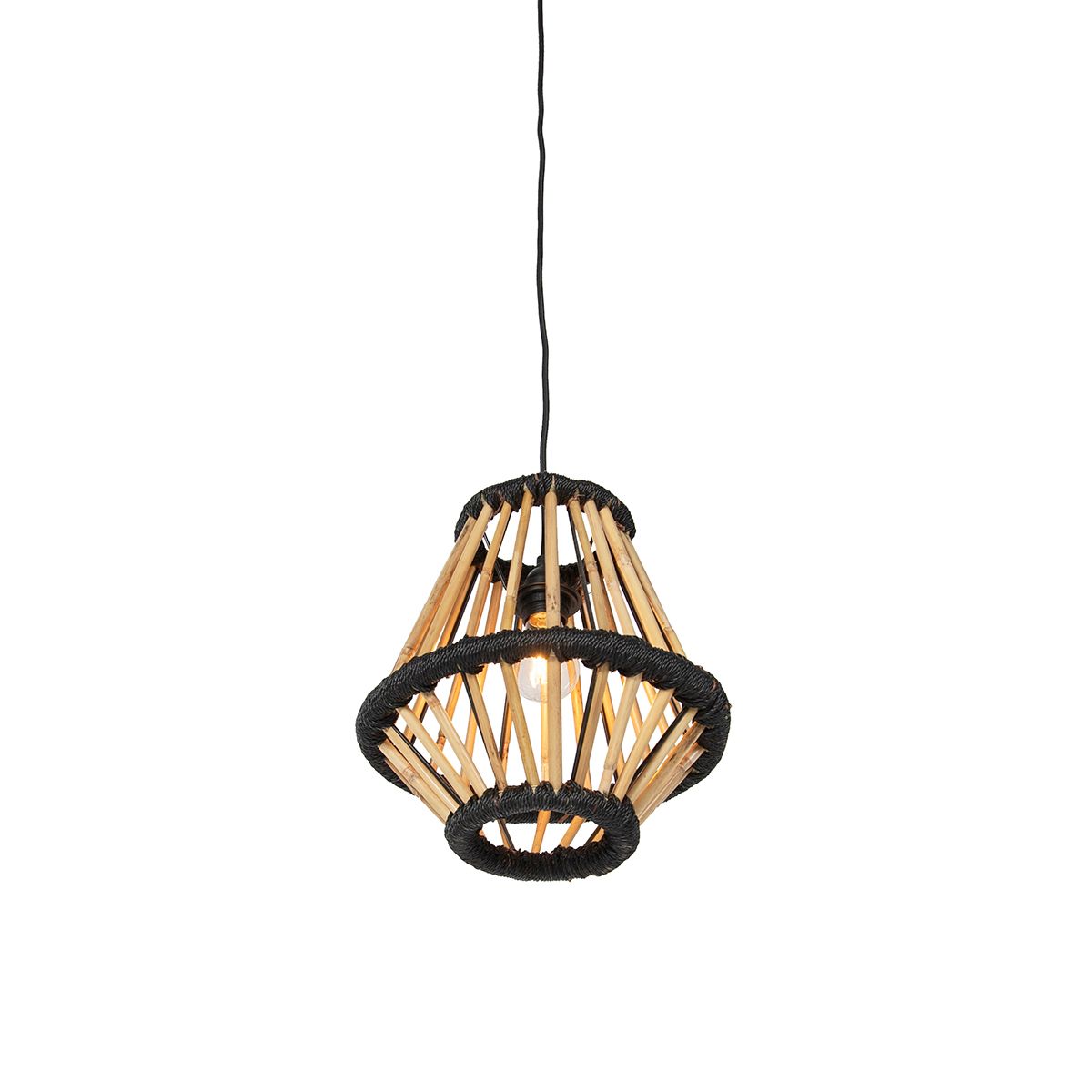 Oosterse hanglamp bamboe met zwart 32 cm - Evalin