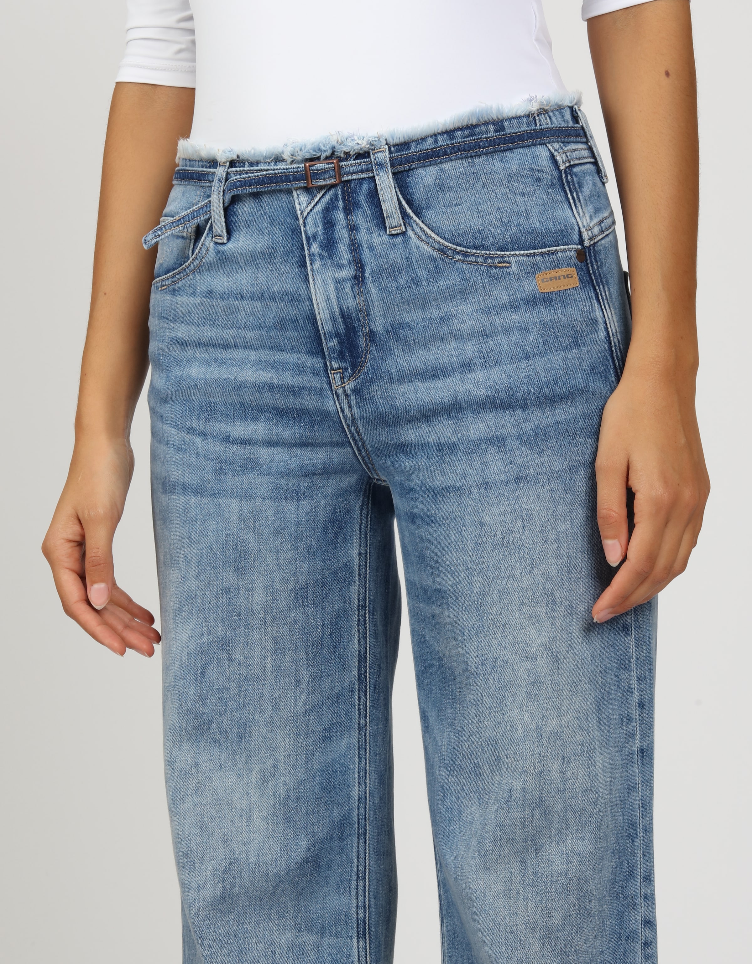 GANG Weite Jeans »94AMELIE WIDE FIT«, mit Fransen an Saum und Bündchen