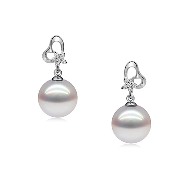 Boucles d'Oreilles Coeurs en Argent 925 et Perles de Culture Blanches
