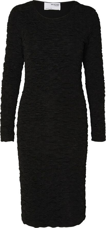 Selected Femme SLFLISETTE LS O-NECK MIDI DRESS EX Sort