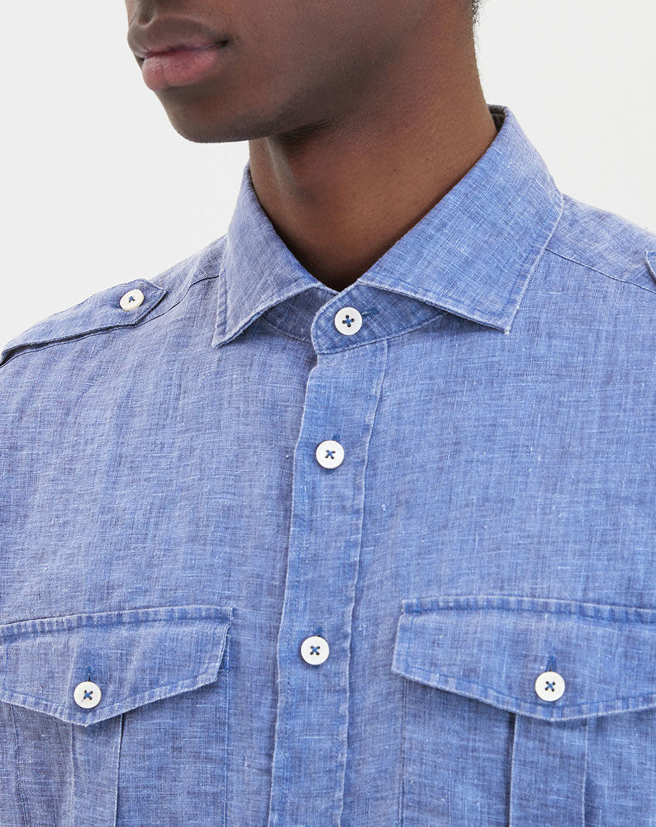 Hackett London Chemise en Lin double poche bleu moyen
