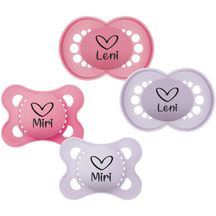 Schnullireich Schnuller mit Namen  Namensschnuller MAM Pure Herz – 2er Set (Mädchen) Rosa