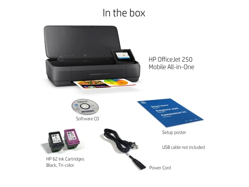HP Officejet 250 Mobile All-in-One - Multifunktionsprinter - farve - blækprinter - Legal (216 x 356 mm) (original) - A4/Legal (medie) - op til 8 spm (kopiering) - op til 10 spm (udskriver) - 50 ark - USB 2.0, USB vært, Wi-Fi