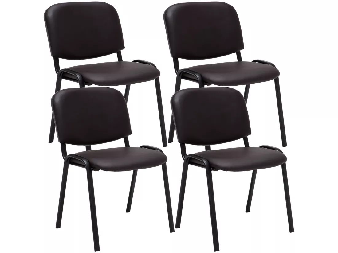 Lot de 4 Chaise de conférence - Similicuir & Métal noir mat - Marron - Ken
