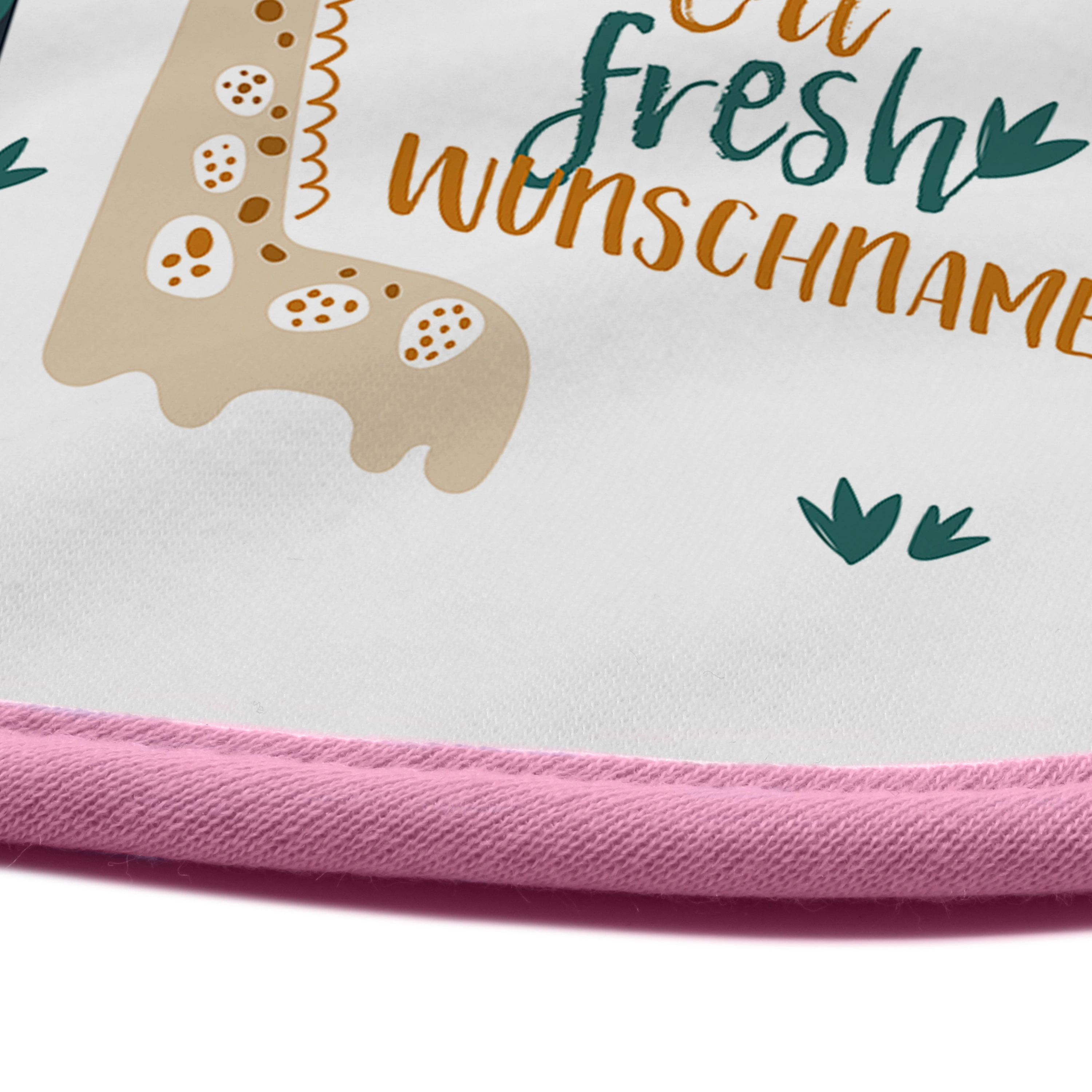 Baby-Lätzchen mit Namen, rosa (Motiv: Giraffe)