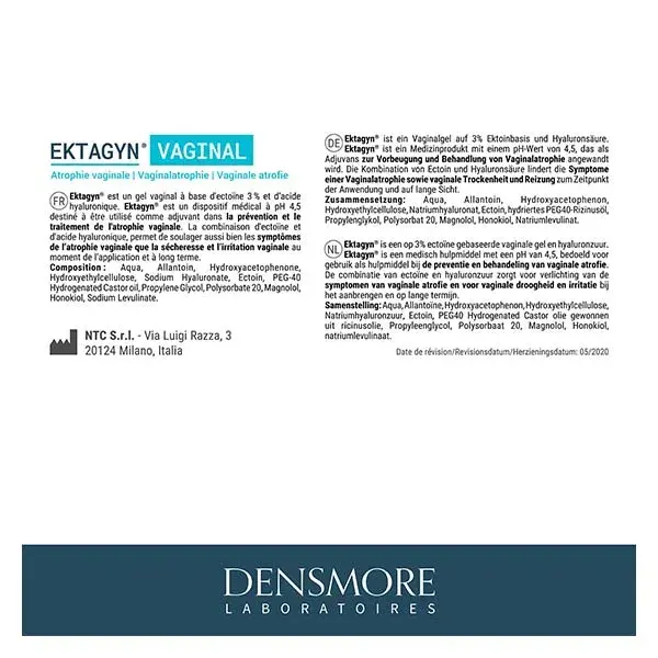 Densmore Ektagyn - Gel vaginal - Sècheresse, Irritation Intime, Lubrifiant