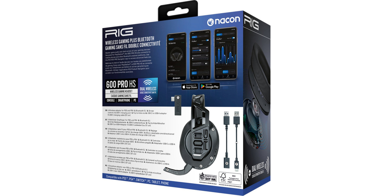 NaconRIG 600 PRO HS over-ear gaming headset  (Zwart, PlayStation 5, PlayStation 4, Windows, Nintendo Switch, Android, iOS)