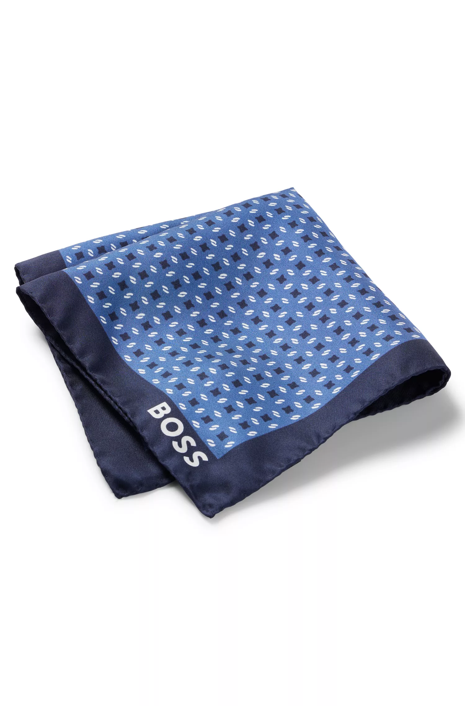 Lenço de bolso BOSS em seda preta com estampa digital.