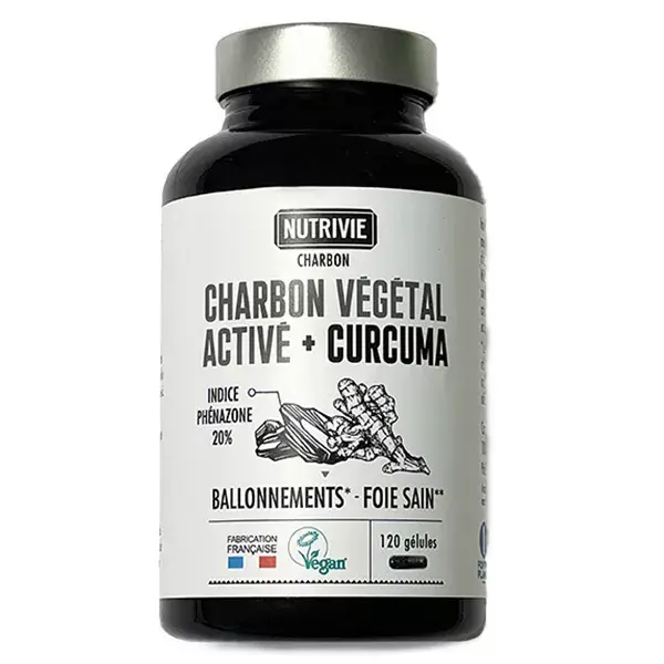 Nutrivie Carvão Ativado com Cúrcuma, Vegano, 120 cápsulas