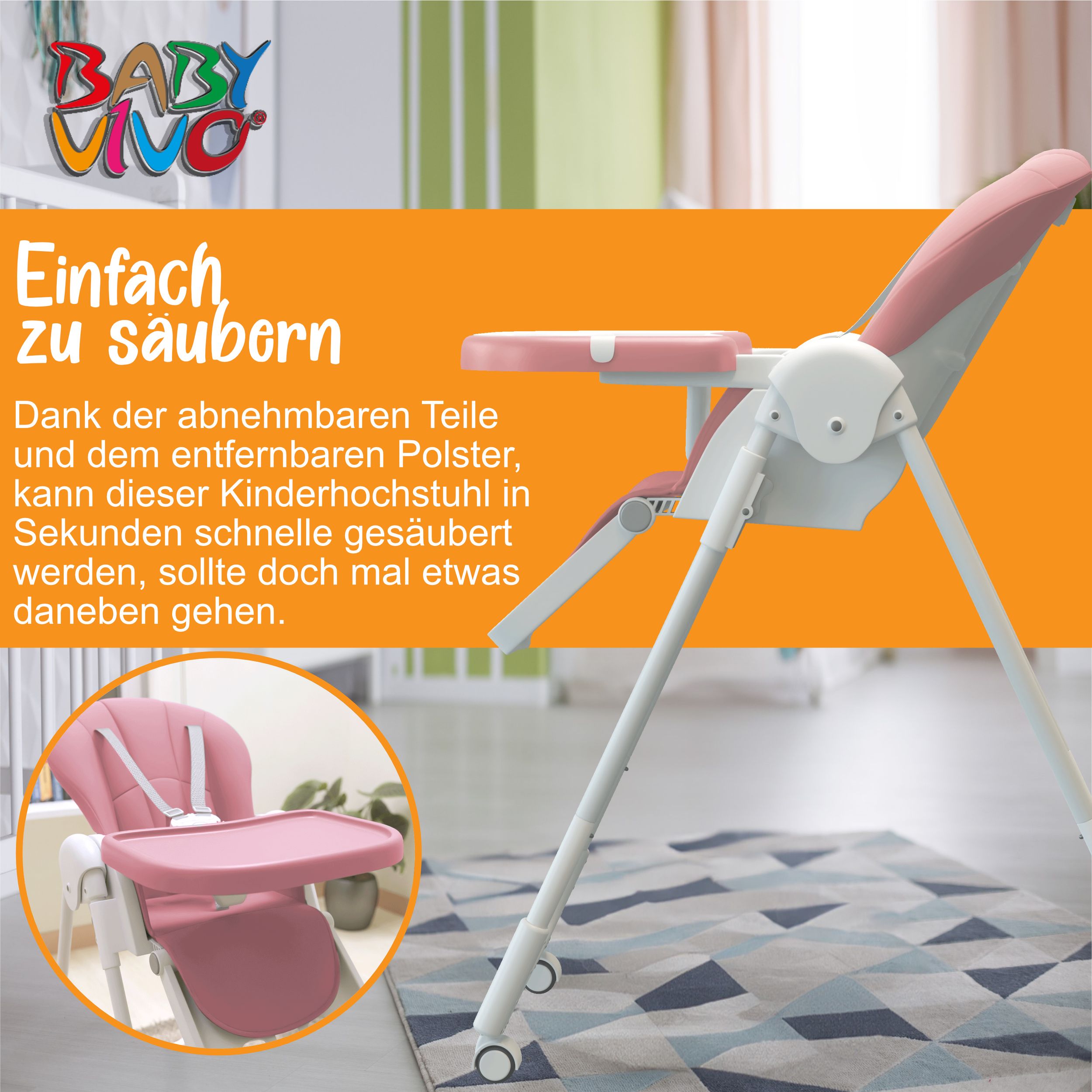 Baby Vivo Design Kinderhochstuhl aus Kunststoff - Tippy in Bubblegum