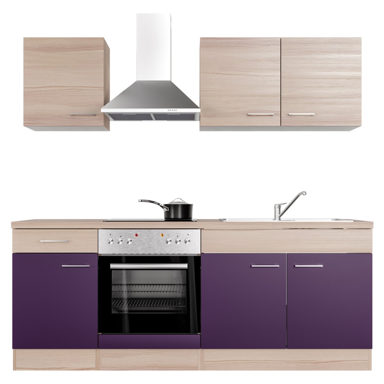 Küchenblock FOCUS - Akazie - aubergine - mit E-Geräten - 210 cm