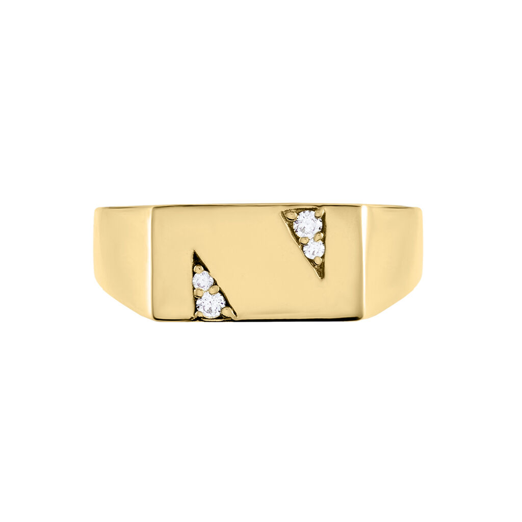 Chevalière Plaqué Or Jaune Asa Oxydes De Zirconium