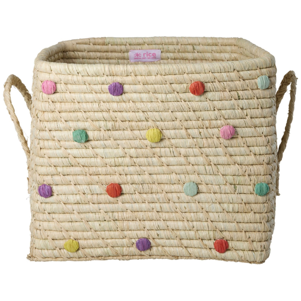 Køb Rice Raffia Square Kurv Med Dots In Glory Days Colors