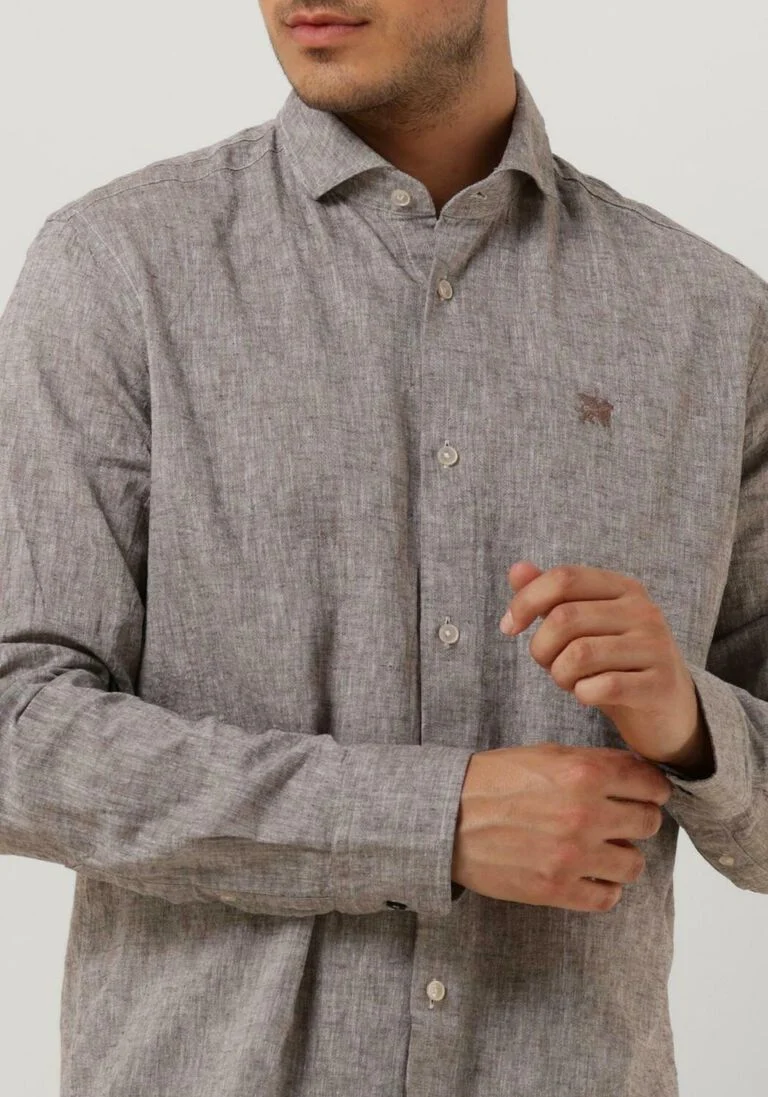 VANGUARD bruine vanguard casual overhemd long sleeve shirt linen cotton blend 2 tone