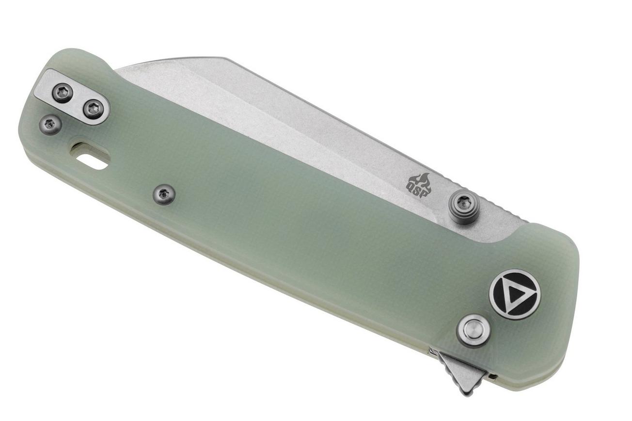 QSP Knife Penguin Button Lock QS130BL-B1 Plain, Jade G10, zakmes